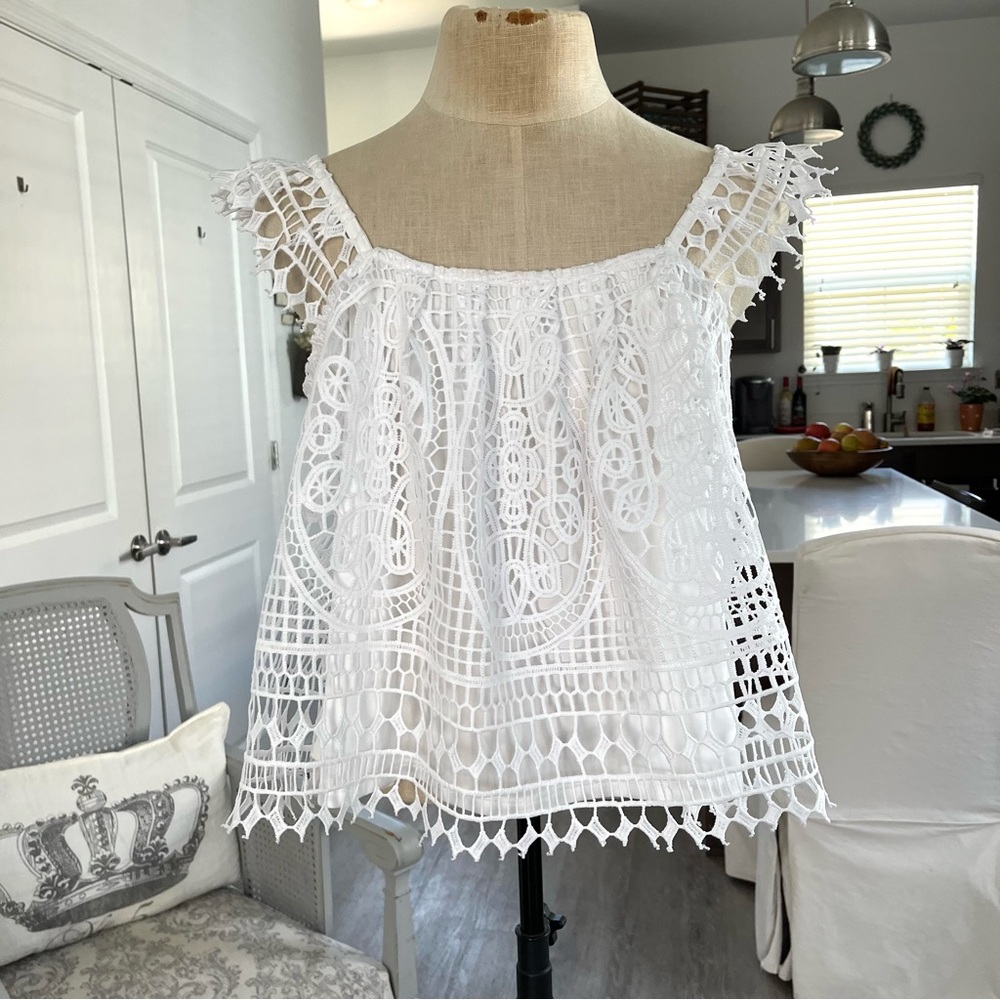 Express Lace Ruffle Sleeve Tank Top